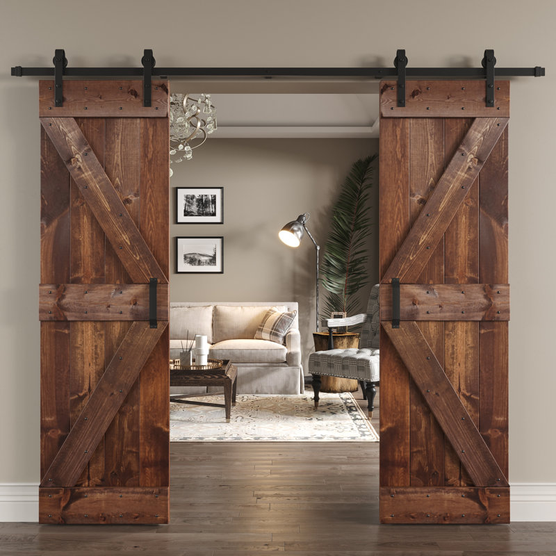 Porte de grange coulissante double K Series, Noyer foncé, 60 po x 84 po