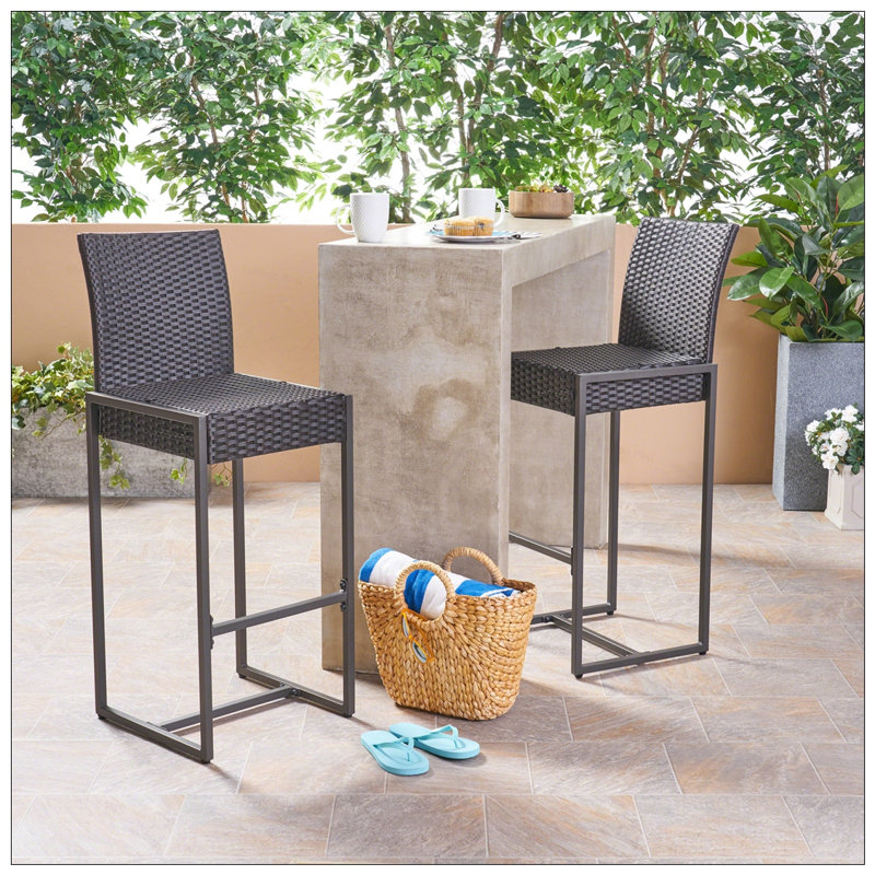 CONWAY Transitional Wicker Barstool Set, Weather-Resistant And Durable For Outdoor Use,  For Patio And Backyard, Dark Brown