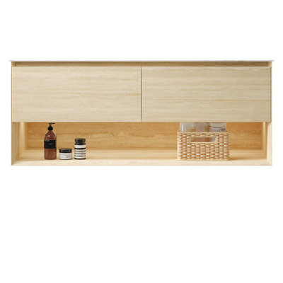 48" Wall-Mounted Cabinet With Two Drawers And Open Shelf, NO Countertop And Basin, NO Faucet And Drain, Travertine Texture Finish