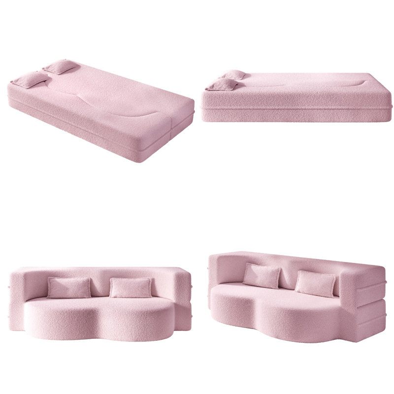 Canapé-lit moderne au sol pour lit simple, canapé-lit pliant en tissu avec matelas de 15 po et 2 coussins, canapé convertible à 2 places pour le salon, la chambre d'amis, aucun assemblage requis