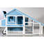 Cage bleue de 76 po avec design naturel, piste d'extérieur, plateau amovible, rampe intérieure et d'utilisation, espace de jeu, maison