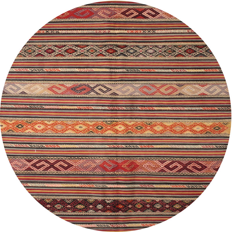 Tapis contemporain brun / orange / jaune, Rond 8 pi