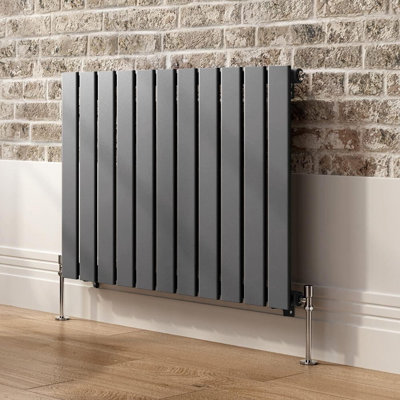 iBathUK Belgravia Horizontal Single Slim Flat Panel Radiator Angled Valve