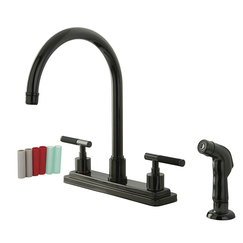 Kingston Brass Water Onyx Two-Handle 4-Hole 8" Centerset Kitchen Faucet with Side Sprayer
