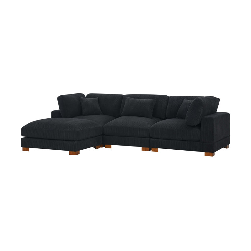 Temica 4 - Piece Upholstered Sectional, Black Corduroy