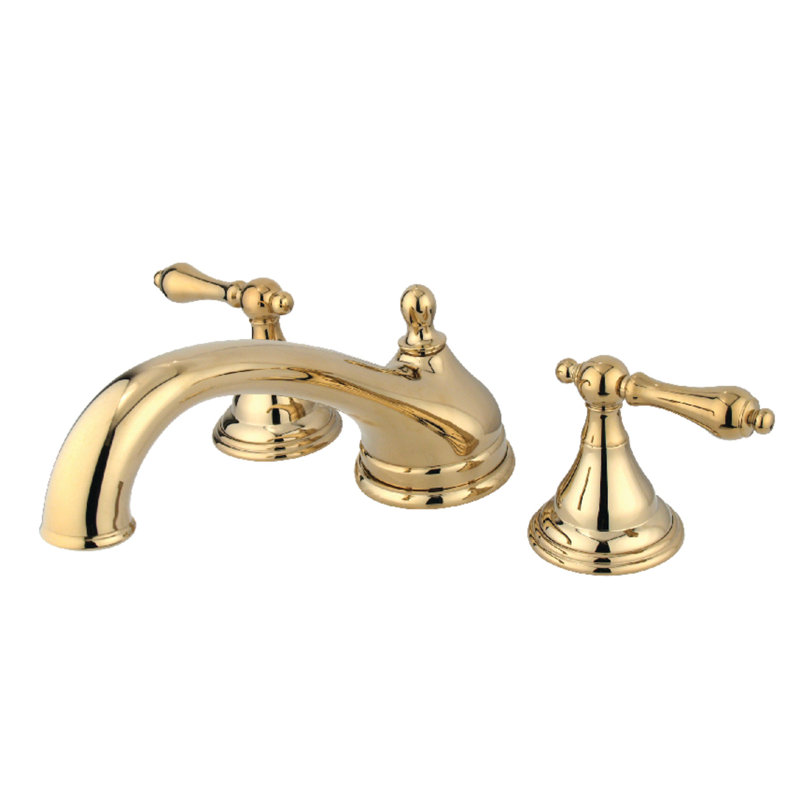 Kingston Brass Vintage Two-Handle 3-Hole Deck Mount Roman Tub Faucet, Polished Brass