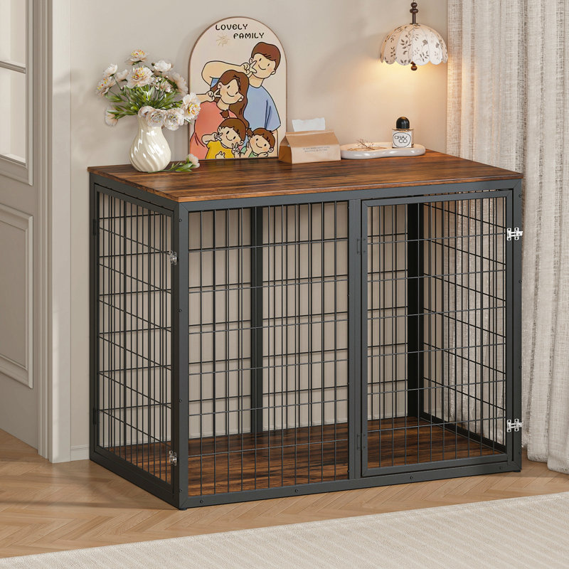 Meuble cage pour chien de 47 po avec 3 portes, pour grands et moyens chiens, brun rustique