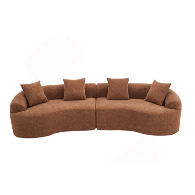 Curved Sofa Toffee Caramel Full Compression Sponge Sectional, 30D Chenille Modular Couch For Apartment & Living Room, 800 Lbs 110"L, 60 Firmness With 4 Pillows