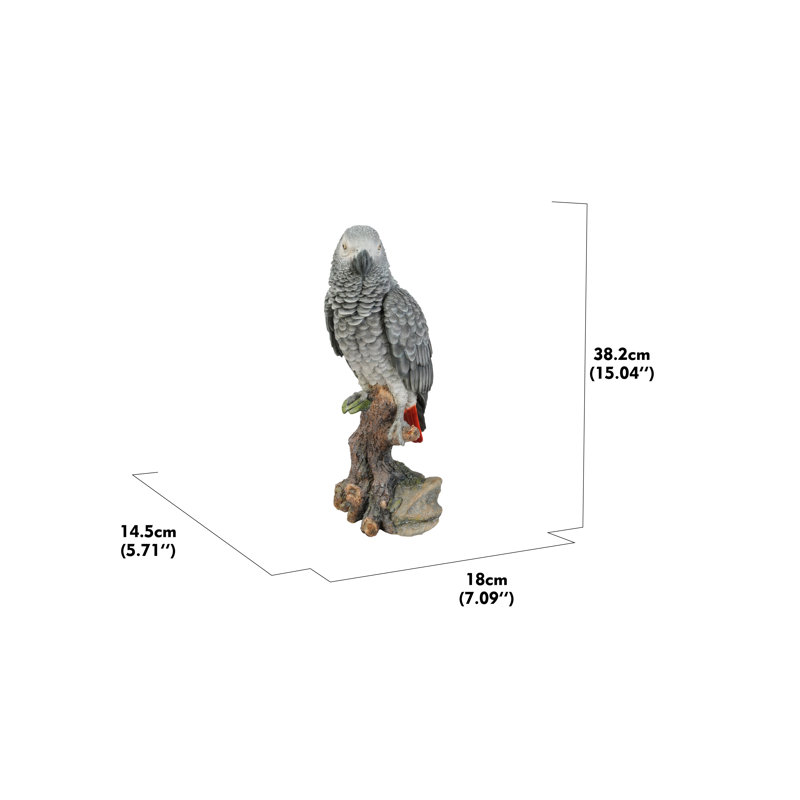 Grey Gabon Parrot on Stump Resin Indoor/Outdoor Statue