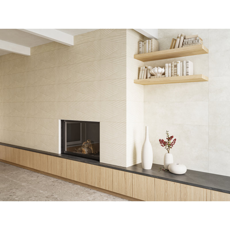 Donna 13" x 40" Matte Wave Ceramic Tile, Beige