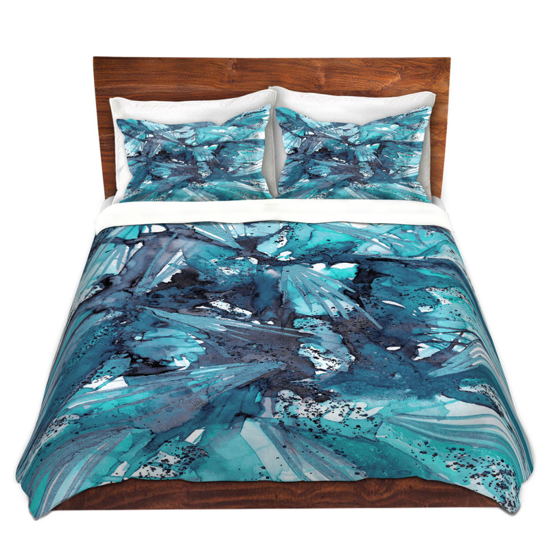 Ensemble de housse de couette à oiseaux de proie arc-en-ciel, 1 housse simple + 1 taie standard, Turquoise / noir / bleu