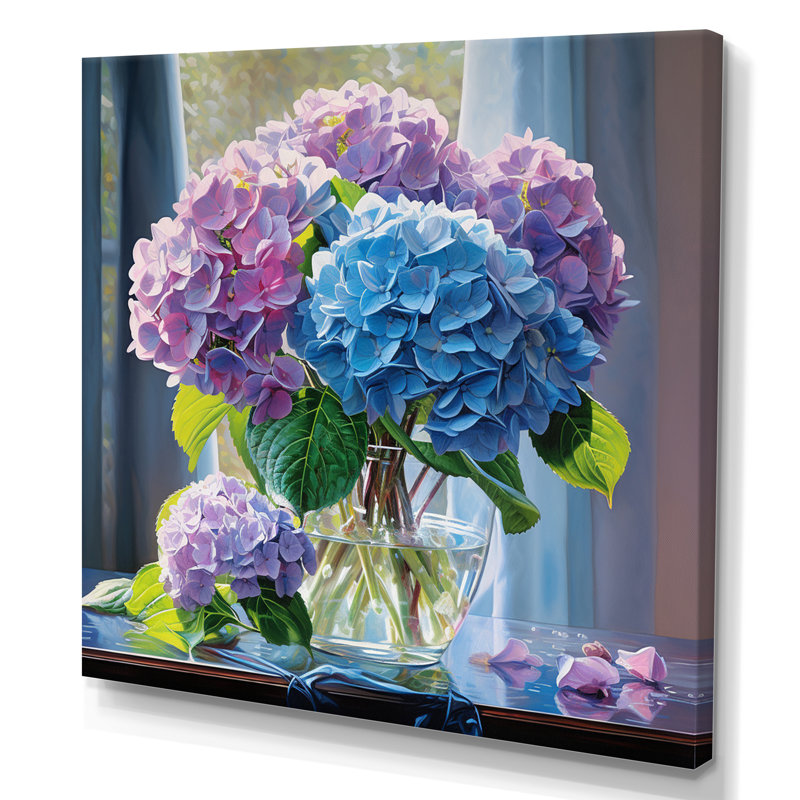 Hydrangées bleues mauves gracieuses Harmony II - impression, H 16 po x l 16 po x P 1 po, Toile tendue