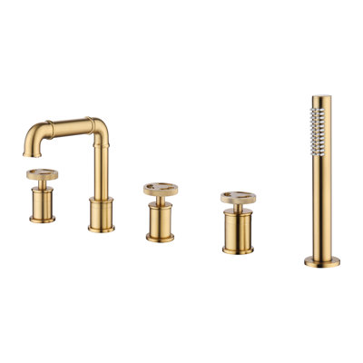 Robinet de baignoire romaine à 5 trous avec douche à main, robinet de baignoire 6,97 po