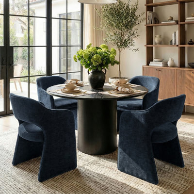 4 - Person Dining Table Sets With Round Table & 4 Upholstered Chenille Chairs