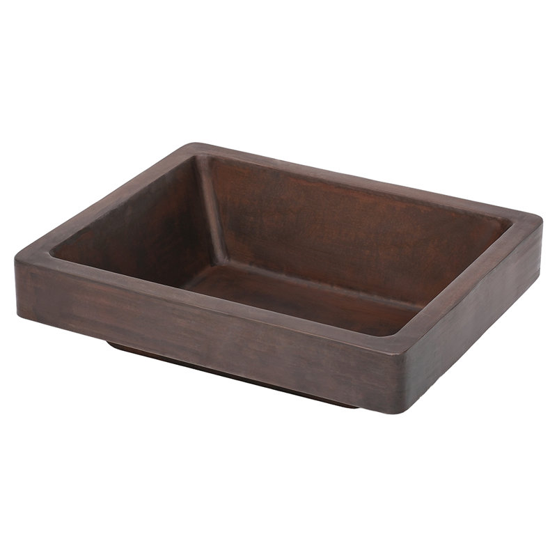 17" Rectangle Skirted Vessel Hammered Copper Sink, Oil Rubbed Bronze, Smooth Copper, Not Included