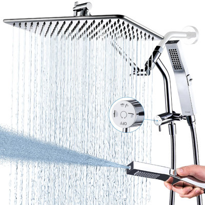 Pomme de douche à pluie 14 pouces, inverseur à 3 voies avec réglage de la pause, bras d'extension réglable
