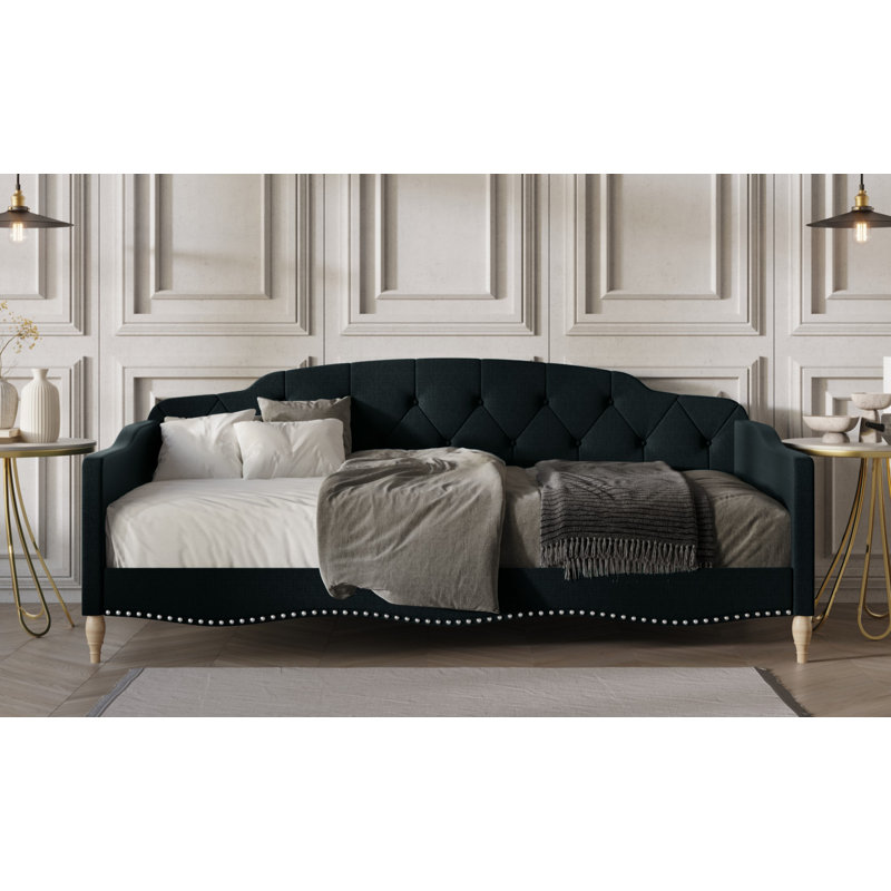 Clotee Twin Size Daybed in Linen, Charcoal Grey