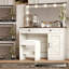 Table de coiffeuse de maquillage 43,4 po, 11 lumières DEL, grand miroir, 3 tiroirs, luminosité réglable, bureau pour femme, bureau blanc et tabouret de 43,4 po avec trousse-778766197