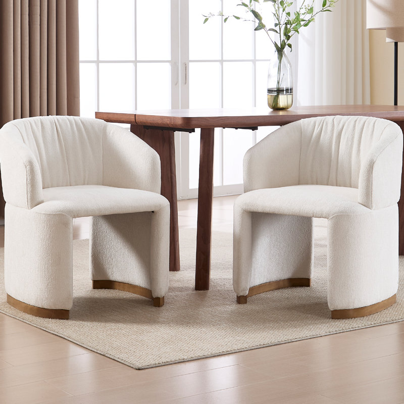 25" Wide Modern Dining Chair Upholstered Barrel Armchair With Solid Wood Legs And Backrest, For Dining Room/Living Room