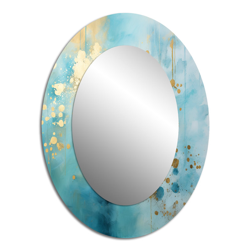 Divine mandala délicat doré délicat turquoise IV - grand miroir mural ovale sur métal, 40 po x 30 po