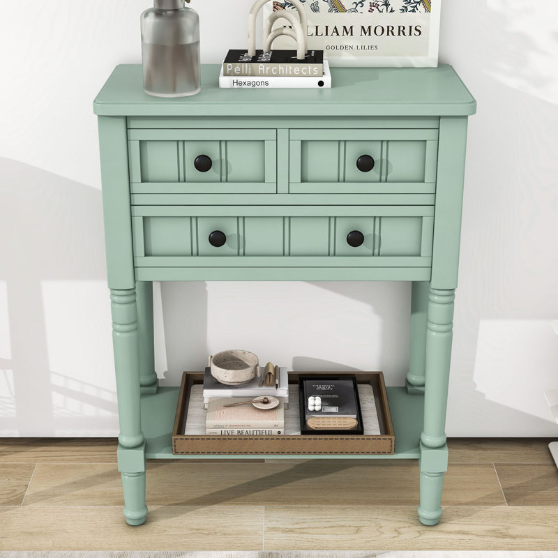 Draga Retro Narrow Console Table with Storage Drawers and Shelf for Living Room, Retro Blue