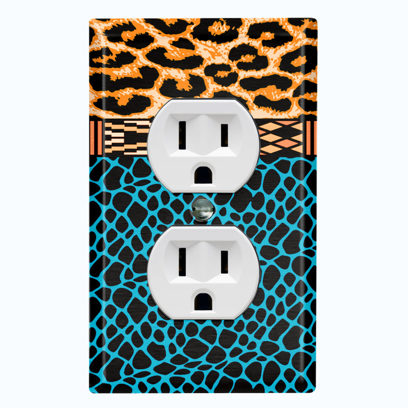 Metal Light Switch Plate Outlet Cover (Safari Pattern African Tribal Cheetah Leopard Teal    - Single Toggle)