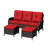 3-Person PE Wicker Outdoor Patio Set With 3-Seat Sofa, 2 Ottomans & Red Cushions-200376706