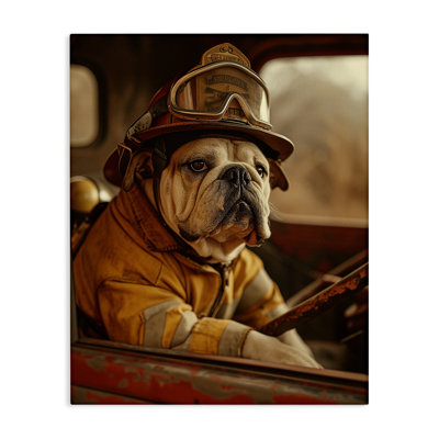 Rustic Bulldog Fireman Canvas Wall Art by Ray Heere
