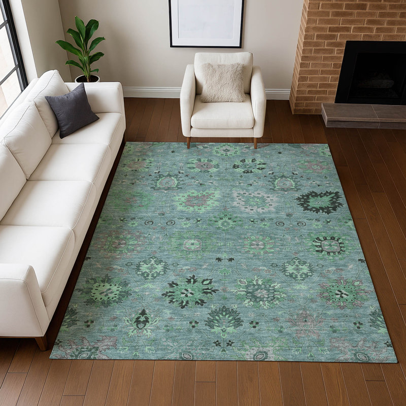 Tapis damassé de qualité supérieure Mayfield AMF2289, Sarcelle, 5 pi x 7 pi 6 po