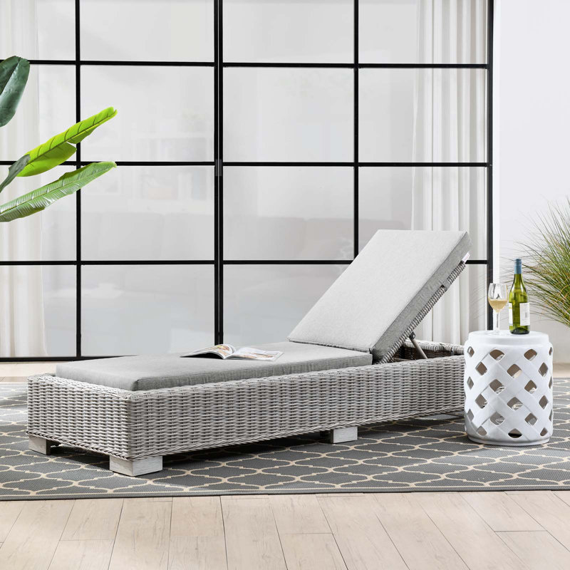 Modway Conway Outdoor Patio Wicker Rattan Chaise Lounge, Gray