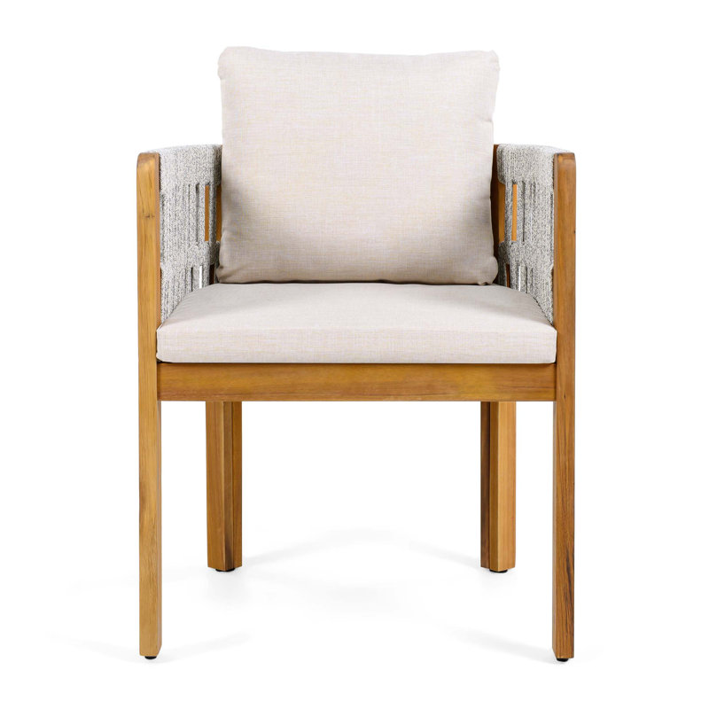 Chaises de salle à manger d'extérieur en bois d'acacia avec coussins lavables imperméables et capacité de 400 lb, Gris