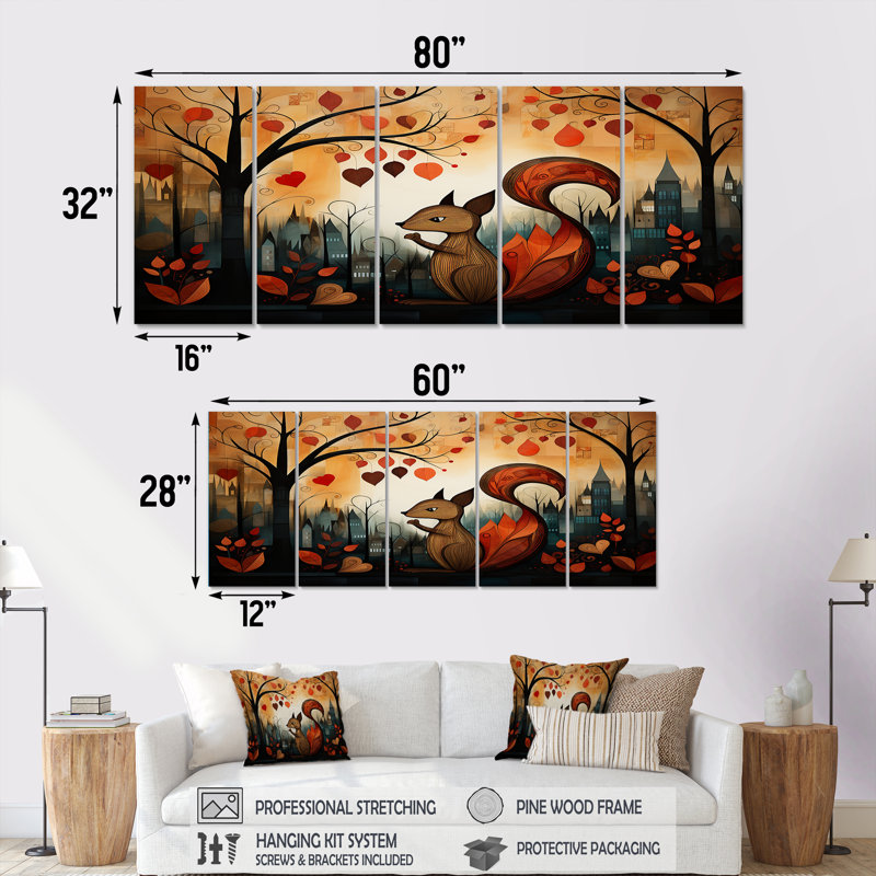 Paysage d'écureuil pour chambre de bébé - Écureuil, ensemble d'art mural 5 pièces, H 28 po x l 60 po