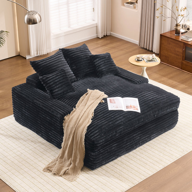 Méridienne surdimensionnée de 69 po x 65,7 po avec 4 coussins amovibles, revêtue de velours côtelé, canapé-lit confortable avec accoudoirs larges et mousse haute densité pour le salon ou l’appartement