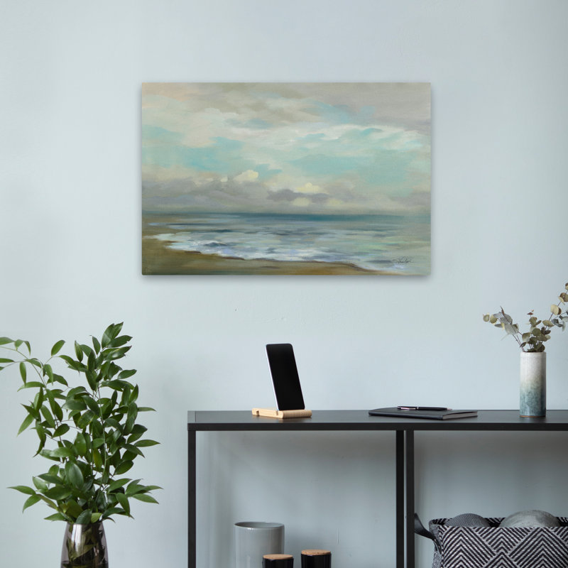 Soleil levant côtier bleu gris blanc turquoise plage, H 24 po x l 16 po