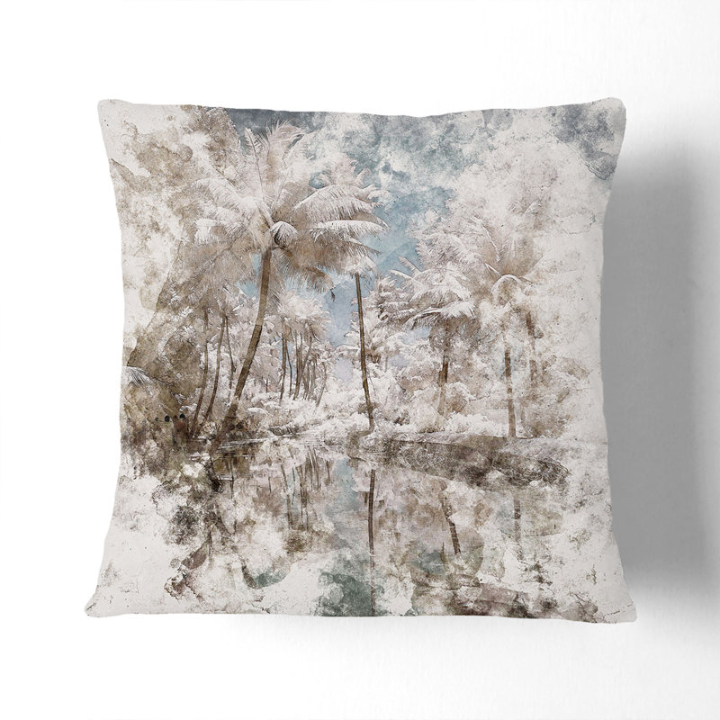 Tree View in Kerala India Cushion with Filling, 40cm H x 40cm W x 15cm D, Black