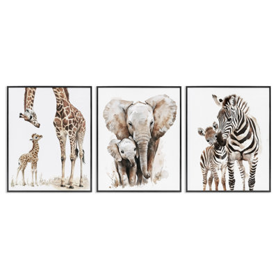 Jungle Animal Babies with Mothers 3pc Framed Giclee Set, design by Ramona Murdock