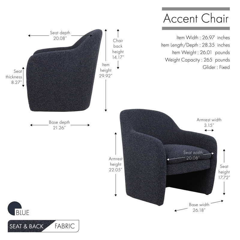 Brijpal Sherpa Fabric Upholstered Barrel Accent Chair, Blue Polyester Blend