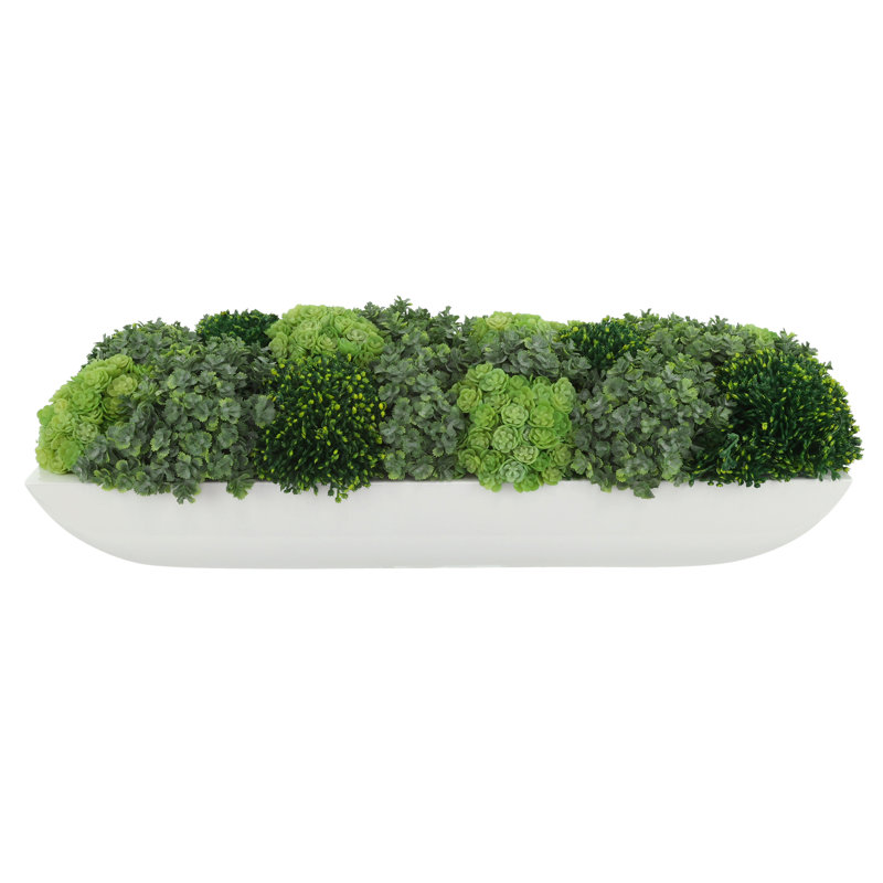Jerez Faux Succulent in Fiberstone Planter, White