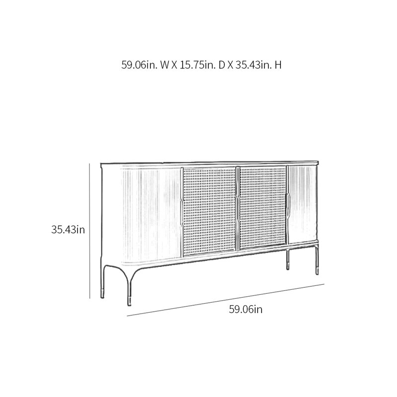 Buffet rétro avec portes en rotin, Brun, 35.43" H x 59.06" W x 15.75" D