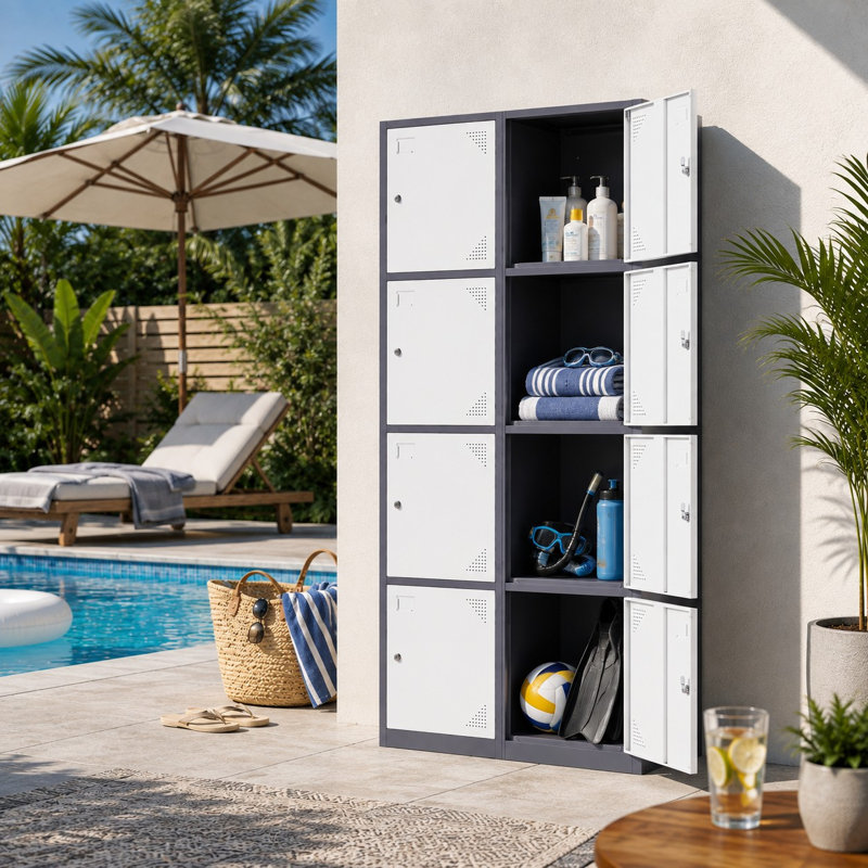 Casier métallique à 4 niveaux de 38 cm (15 pouces) avec serrure et clé, mobilier d'extérieur pour le rangement à la maison et au bureau