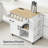 Mobile Kitchen Island Cart With Power Outlet, Sliding Barn Doors, Drawer And Spice Rack - Rolling Storage Table With Locking Wheels For Home Kitchen And Dining Room