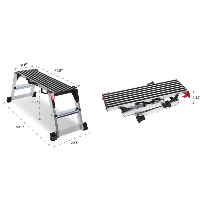 Plateforme de travail pliante en aluminium, escabeau robuste de 660 lb avec pieds antidérapants, banc de travail portatif pour une utilisation à la maison et à l'extérieur