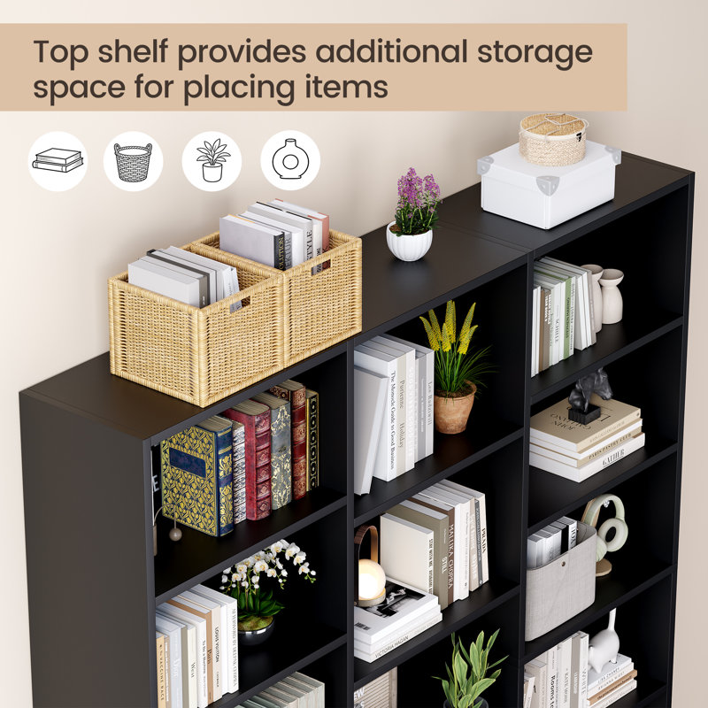 74-Inch Tall Display Bookcase with 6-Tier Shelves for Organized Storage, Black