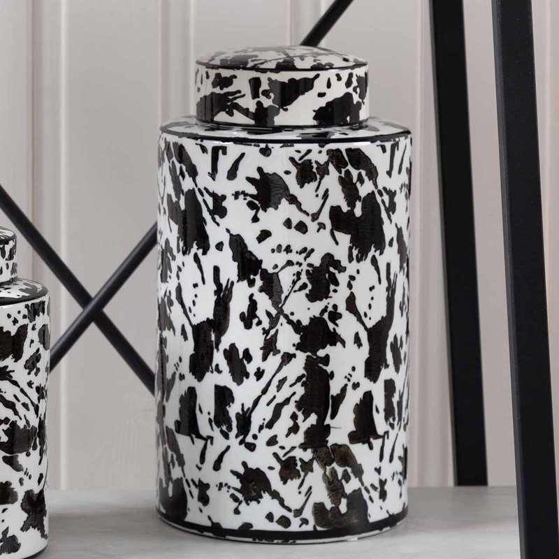 Fulloon Ginger Jar for Living Room Furniture, Modern Home Decor Abstract Piece in Black and White, 30" x 16"