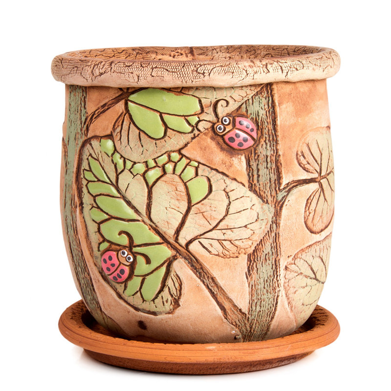 Adwaith Indoor/ Outdoor Clay Pot Planter with Drainage Hole and Saucer, 5.5" H x 5.9" W x 5.9" D