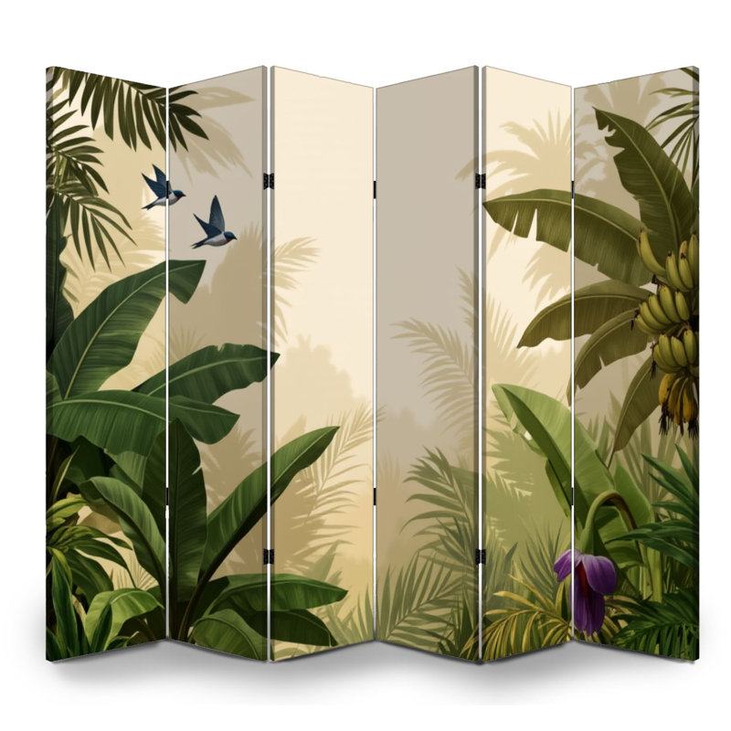 Cloison pliante 6 panneaux paravent Royal Tropical Jungle Banana Birds Beige, 6, H 71 po x l 96 po x P 1 po