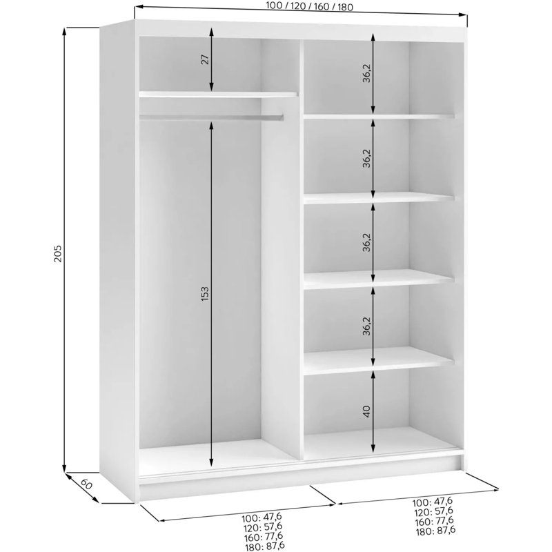 Ramik 2 Door Sliding Wardrobe, Walnut, 205cm H x 160cm W x 88cm D