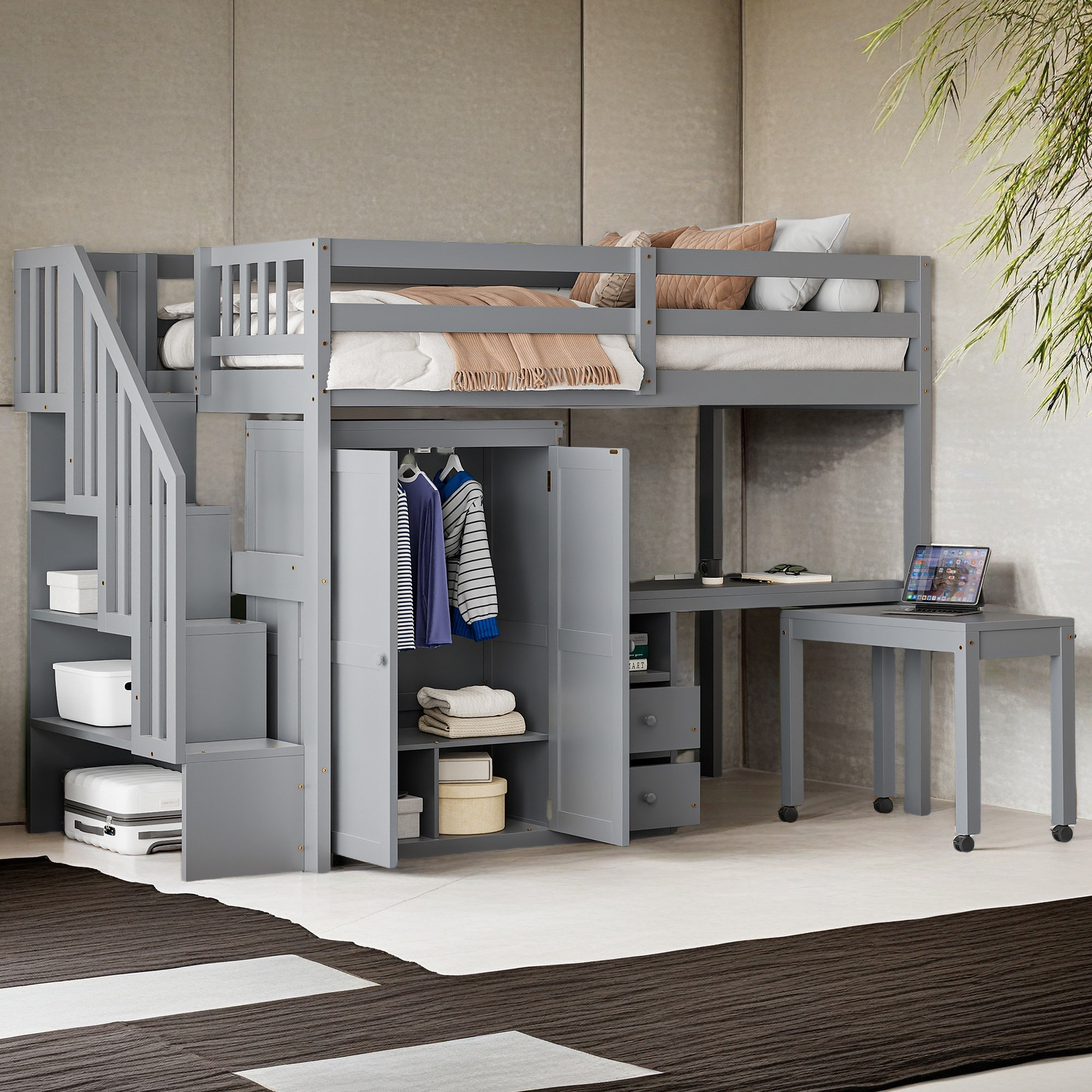Latitude Run® Loft Bed With Stairs - Wayfair Canada