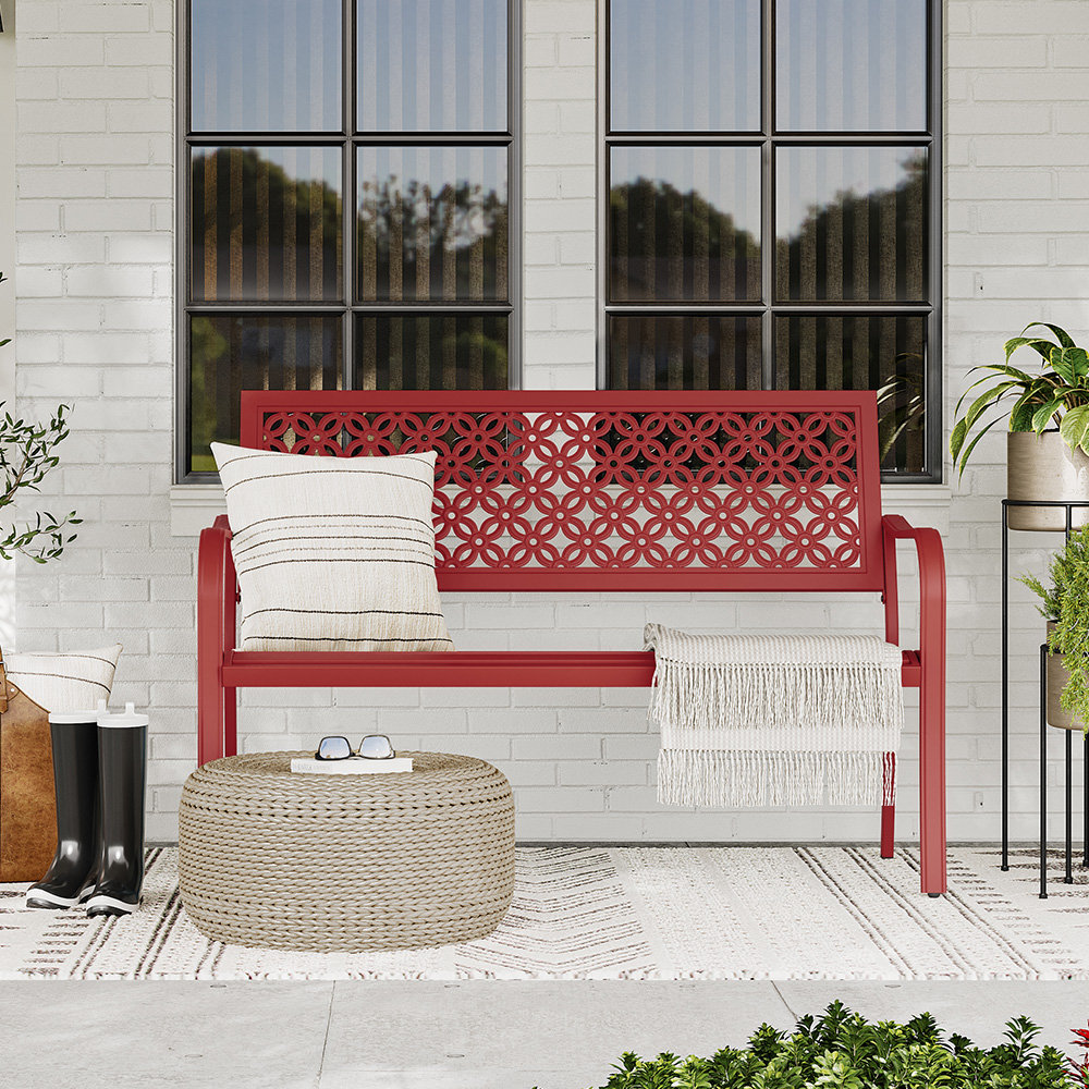 Carved-back Floral Garden Bench Red Barrel Studio® Color: Red