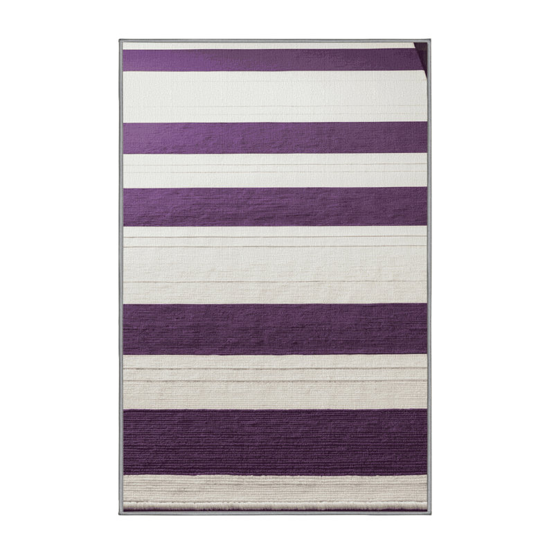 Tapis gris à rayures horizontales lavable à la machine, Rectangle 5 pi x 7 pi